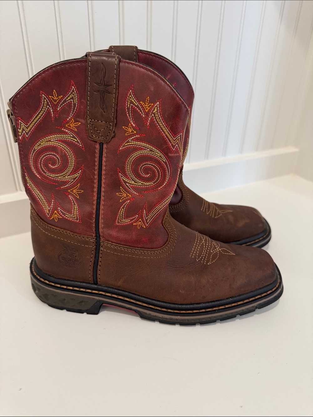 Georgia Kids Carbo Tec LT Pull On Western Cowboy Boots Unisex 2.5m Leather
